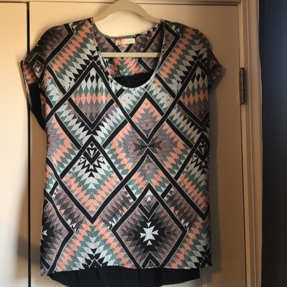 Colorful/black short sleeve blouse
